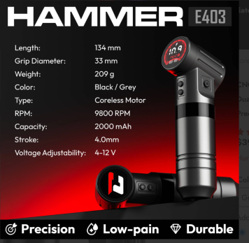 CNC HAMMER–4.0mm Stroke Wireless Tattoo Machine